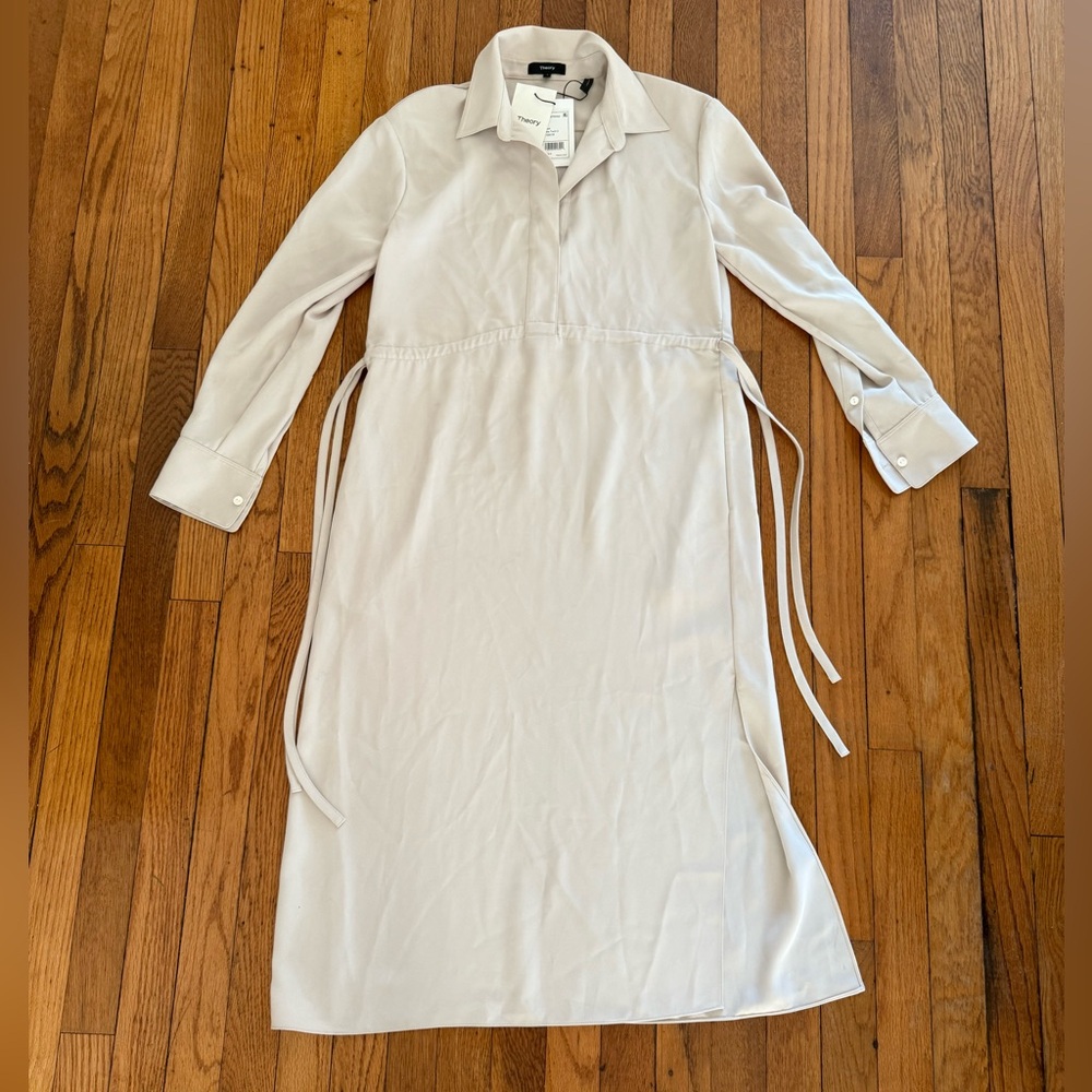 Theory Light Beige Long-Sleeve Shirt Dress